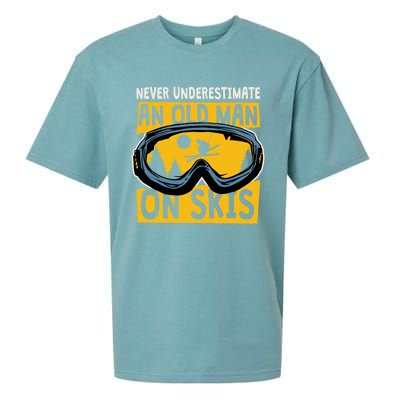 Never Underestimate An Old On Skis Skiing Dad Grandpa Gift Sueded Cloud Jersey T-Shirt