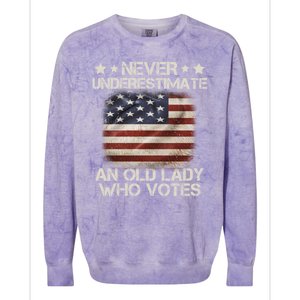 Never Underestimate An Old Lady Who Votes Usa Flag Colorblast Crewneck Sweatshirt