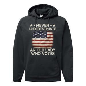 Never Underestimate An Old Lady Who Votes Usa Flag Performance Fleece Hoodie