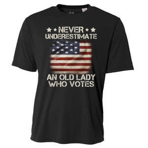 Never Underestimate An Old Lady Who Votes Usa Flag Cooling Performance Crew T-Shirt