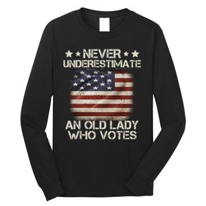 Never Underestimate An Old Lady Who Votes Usa Flag Long Sleeve Shirt