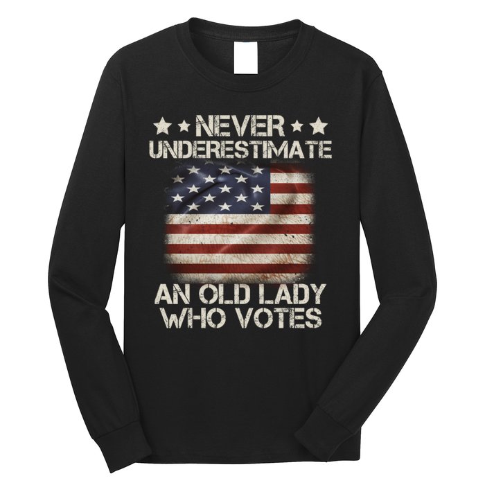 Never Underestimate An Old Lady Who Votes Usa Flag Long Sleeve Shirt