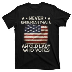 Never Underestimate An Old Lady Who Votes Usa Flag T-Shirt