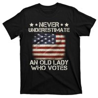 Never Underestimate An Old Lady Who Votes Usa Flag T-Shirt