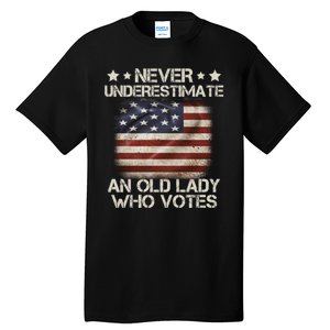 Never Underestimate An Old Lady Who Votes Usa Flag Tall T-Shirt