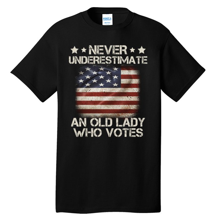 Never Underestimate An Old Lady Who Votes Usa Flag Tall T-Shirt