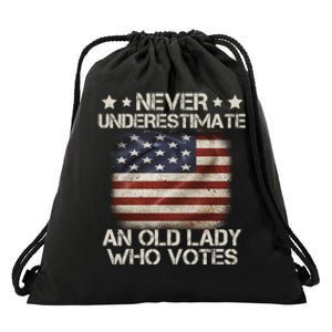 Never Underestimate An Old Lady Who Votes Usa Flag Drawstring Bag