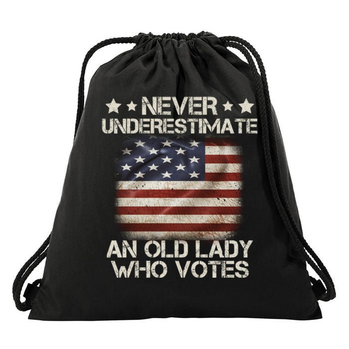 Never Underestimate An Old Lady Who Votes Usa Flag Drawstring Bag