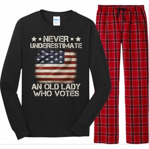 Never Underestimate An Old Lady Who Votes Usa Flag Long Sleeve Pajama Set