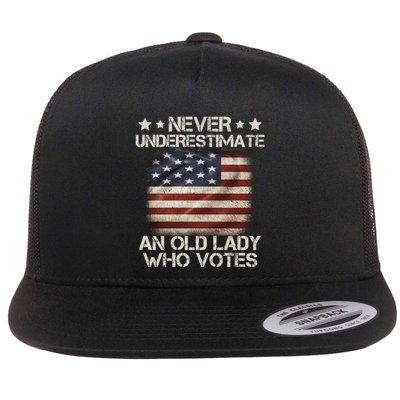 Never Underestimate An Old Lady Who Votes Usa Flag Flat Bill Trucker Hat