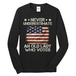 Never Underestimate An Old Lady Who Votes Usa Flag Tall Long Sleeve T-Shirt