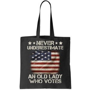 Never Underestimate An Old Lady Who Votes Usa Flag Tote Bag