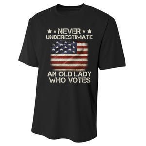 Never Underestimate An Old Lady Who Votes Usa Flag Performance Sprint T-Shirt