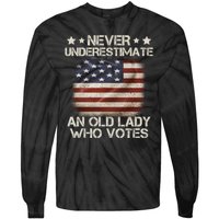 Never Underestimate An Old Lady Who Votes Usa Flag Tie-Dye Long Sleeve Shirt