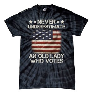 Never Underestimate An Old Lady Who Votes Usa Flag Tie-Dye T-Shirt