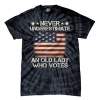 Never Underestimate An Old Lady Who Votes Usa Flag Tie-Dye T-Shirt