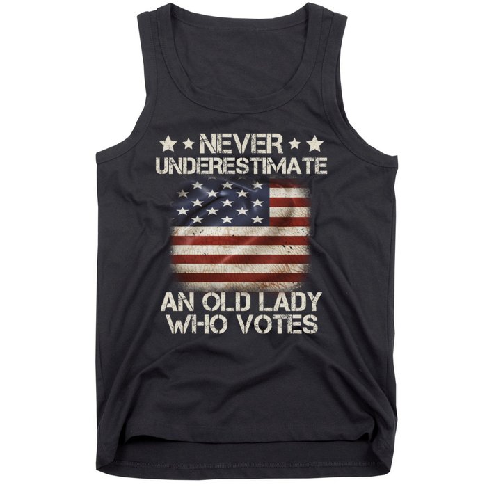 Never Underestimate An Old Lady Who Votes Usa Flag Tank Top