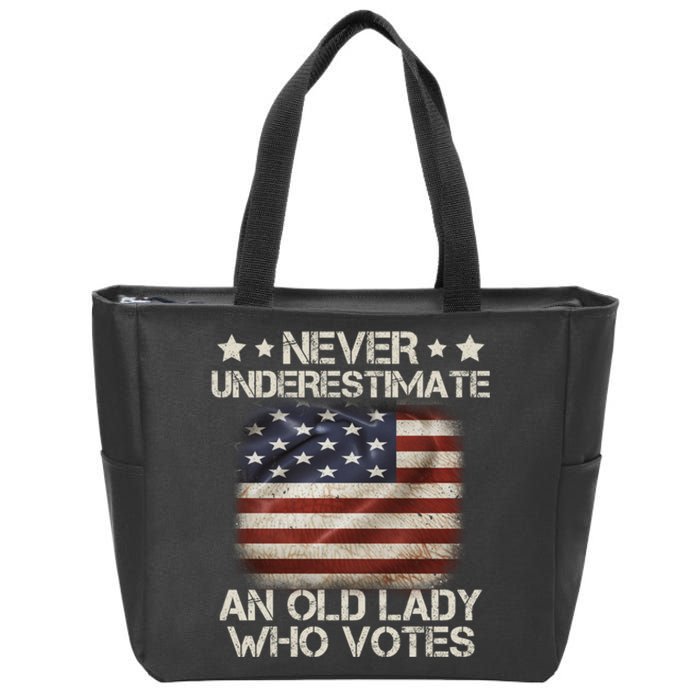 Never Underestimate An Old Lady Who Votes Usa Flag Zip Tote Bag