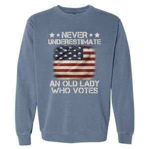 Never Underestimate An Old Lady Who Votes Usa Flag Garment-Dyed Sweatshirt