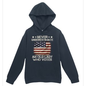 Never Underestimate An Old Lady Who Votes Usa Flag Urban Pullover Hoodie