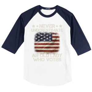 Never Underestimate An Old Lady Who Votes Usa Flag Baseball Sleeve Shirt