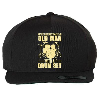 Never Underestimate An Old Man With A Drum Set S Wool Snapback Cap
