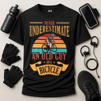 Never Underestimate An Old Guy On A Bicycle Cycling Cooling Performance Crew T-Shirt
