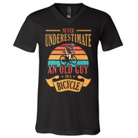 Never Underestimate An Old Guy On A Bicycle Cycling V-Neck T-Shirt