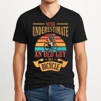 Never Underestimate An Old Guy On A Bicycle Cycling V-Neck T-Shirt