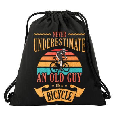 Never Underestimate An Old Guy On A Bicycle Cycling Drawstring Bag