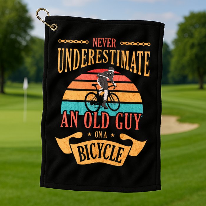 Never Underestimate An Old Guy On A Bicycle Cycling Golf Towel