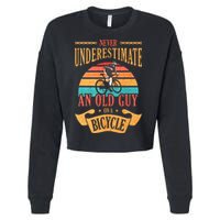 Never Underestimate An Old Guy On A Bicycle Cycling Cropped Pullover Crew