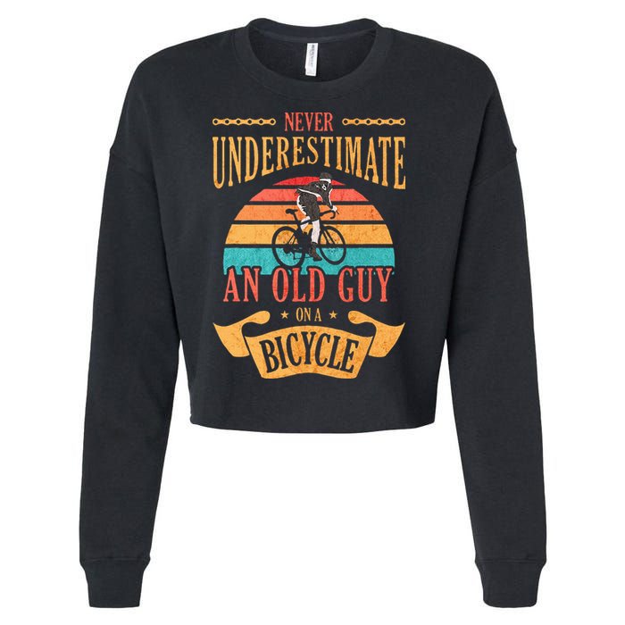 Never Underestimate An Old Guy On A Bicycle Cycling Cropped Pullover Crew