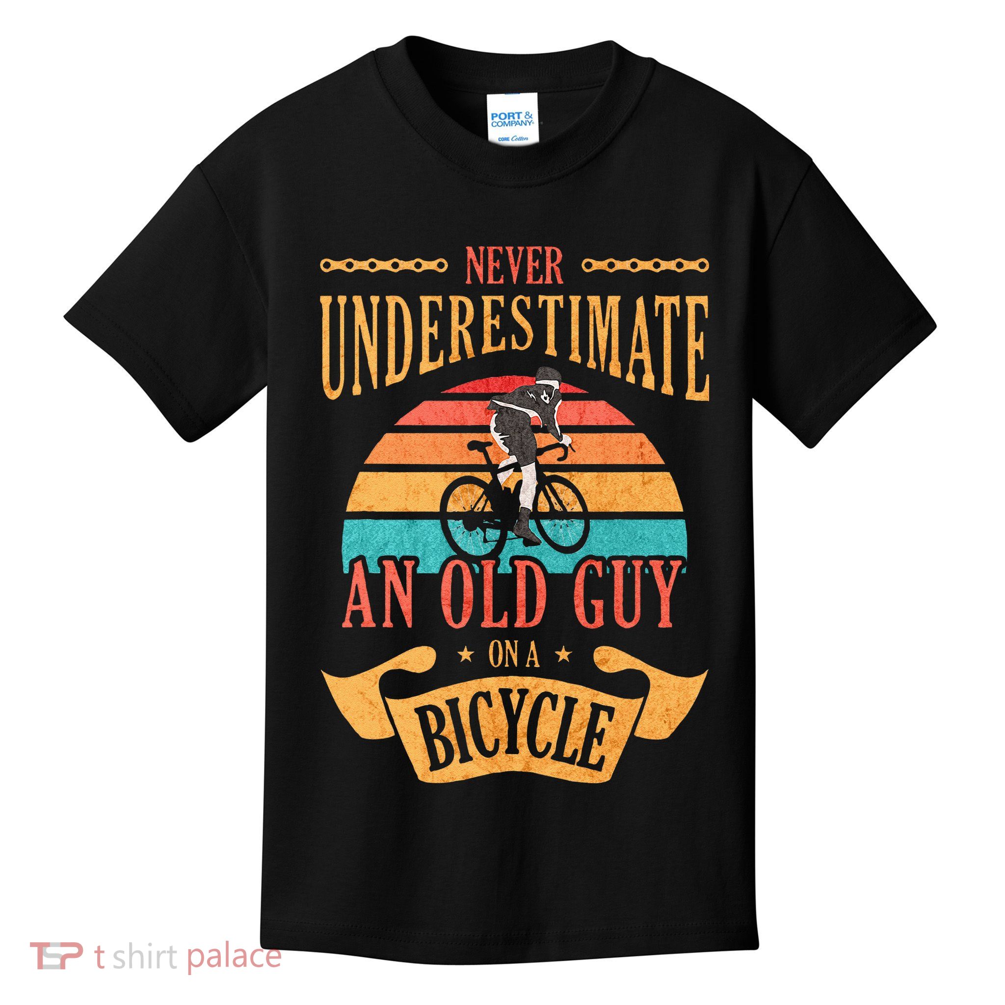 Never Underestimate An Old Guy On A Bicycle Cycling Kids T-Shirt