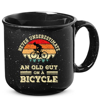 Never Underestimate An Old Guy On A Bicycle Funny Cycling 15oz Campfire Ceramic Mug