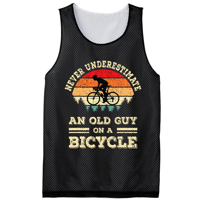 Never Underestimate An Old Guy On A Bicycle Funny Cycling Mesh Reversible Basketball Jersey Tank