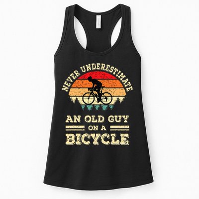 Never Underestimate An Old Guy On A Bicycle Funny Cycling Womens Tank Top