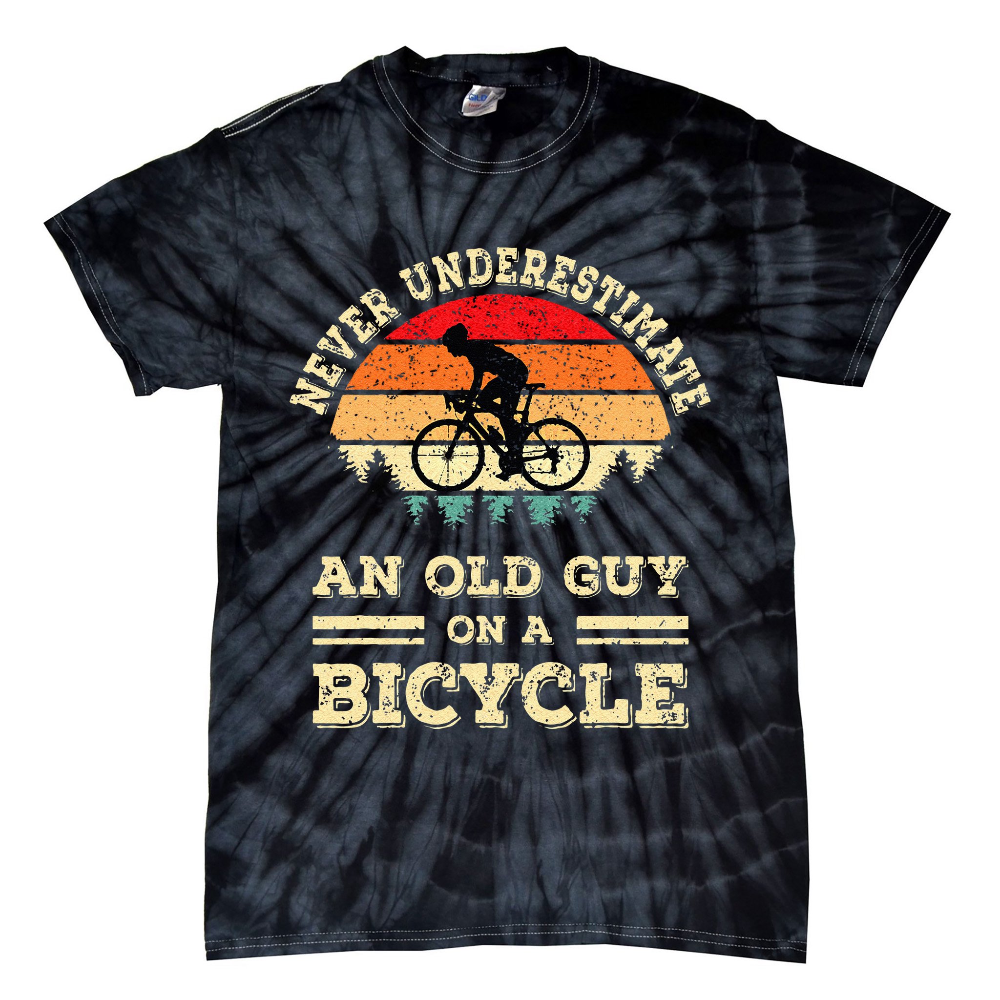 Never Underestimate An Old Guy On A Bicycle Funny Cycling Tie-Dye T-Shirt