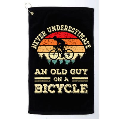 Never Underestimate An Old Guy On A Bicycle Funny Cycling Golf Towel