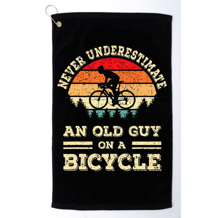 Never Underestimate An Old Guy On A Bicycle Funny Cycling Golf Towel