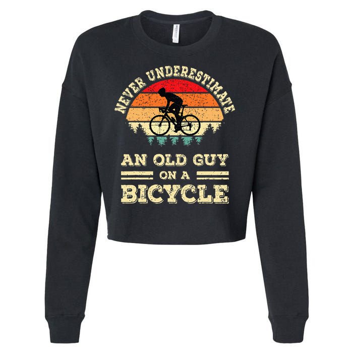 Never Underestimate An Old Guy On A Bicycle Funny Cycling Cropped Pullover Crew