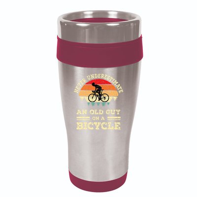Never Underestimate An Old Guy On A Bicycle Funny Cycling 16oz Travel Tumbler