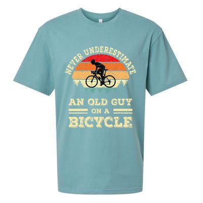 Never Underestimate An Old Guy On A Bicycle Funny Cycling Sueded Cloud Jersey T-Shirt
