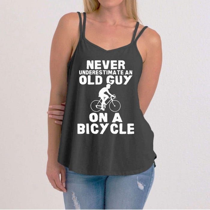 Never Underestimate An Old Guy On A Bicycle Gift Women's Strappy Tank