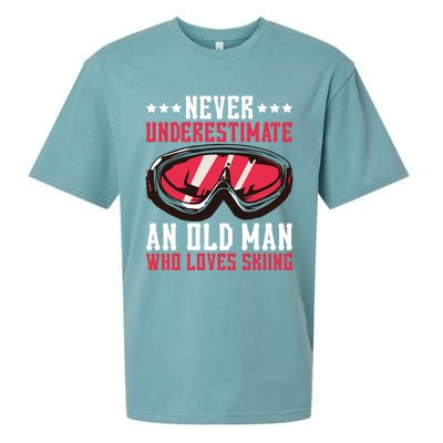 Never Underestimate An Old Who Loves Skiing Gift Sueded Cloud Jersey T-Shirt