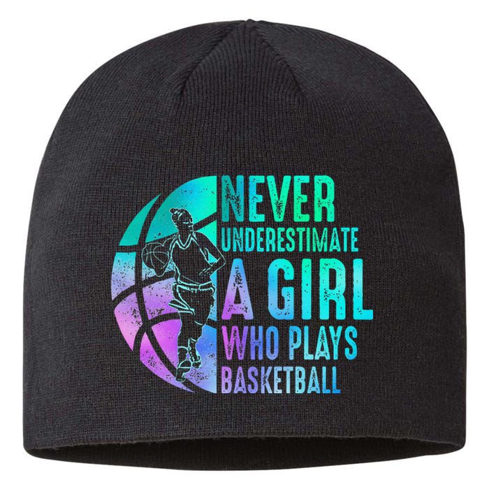 Never Underestimate A Girl Who Plays Basketball Sustainable Beanie