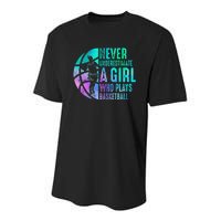 Never Underestimate A Girl Who Plays Basketball Youth Performance Sprint T-Shirt