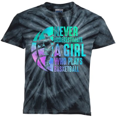 Never Underestimate A Girl Who Plays Basketball Kids Tie-Dye T-Shirt