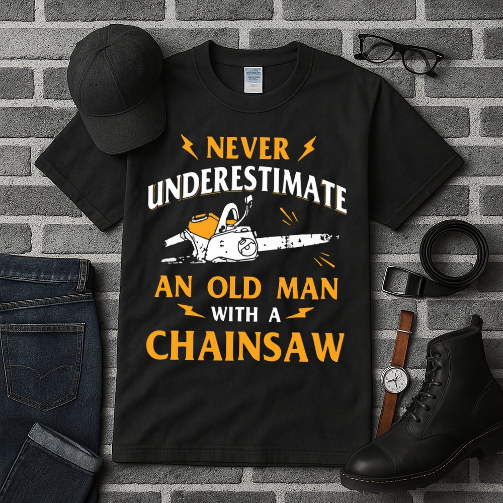 Never Underestimate An Old Man Lumberjack Chainsaw & Logger Tall T-Shirt
