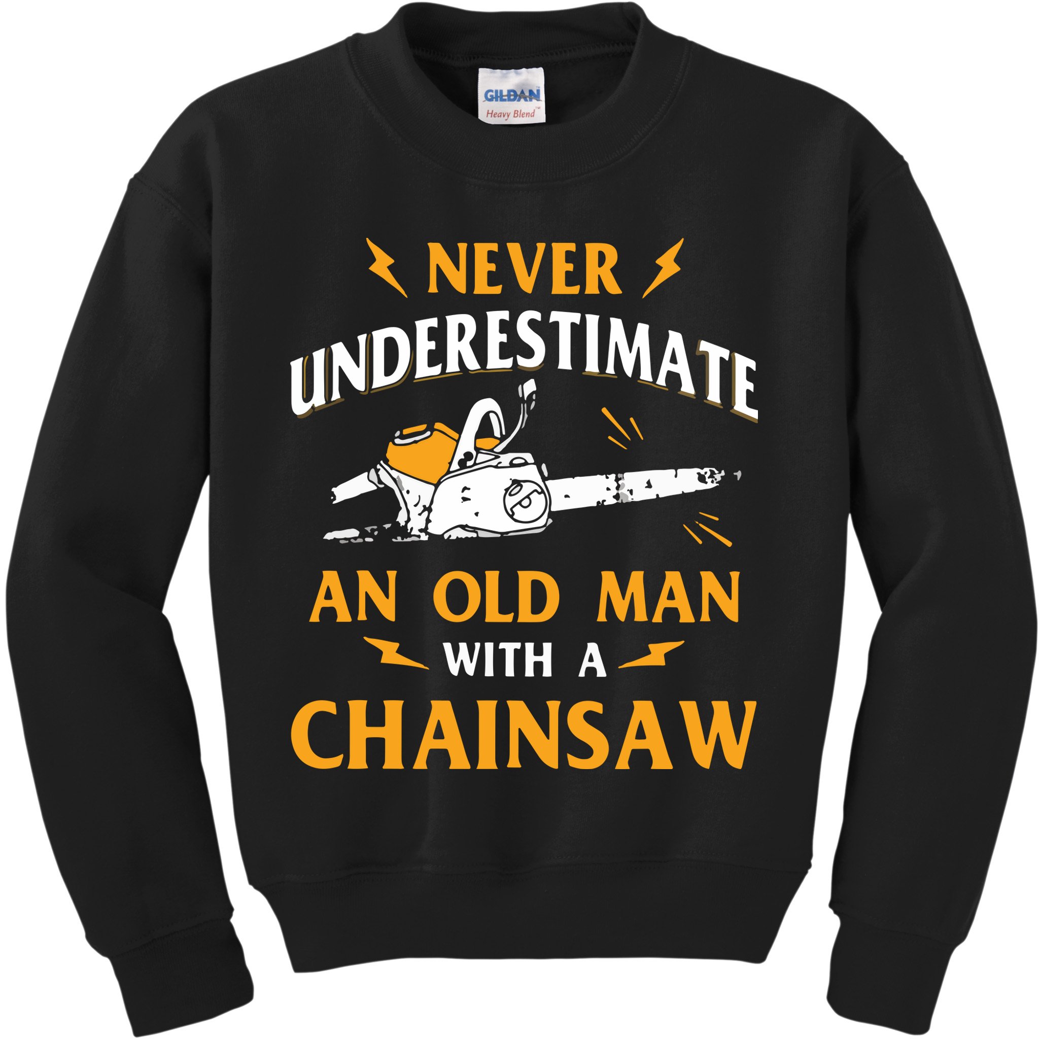 Never Underestimate An Old Man Lumberjack Chainsaw & Logger Kids Sweatshirt